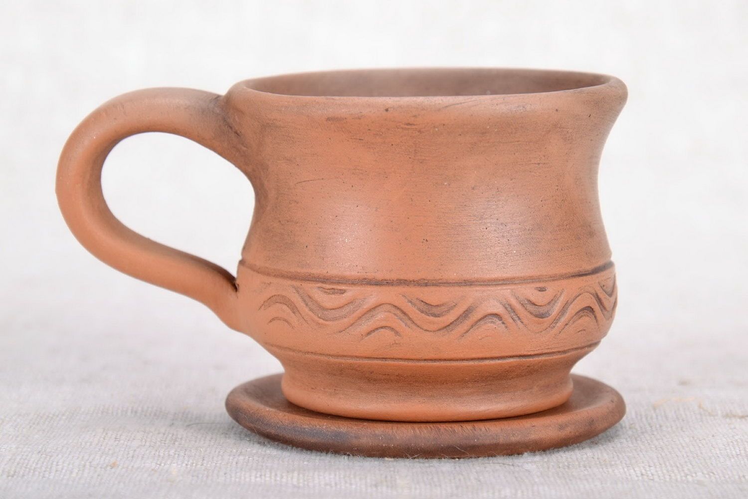 3 oz clay cup coffee cup with handle and saucer in rustic pattern photo 2