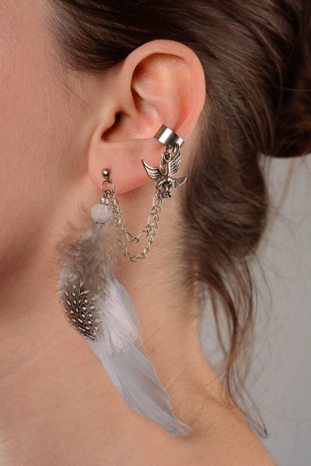 Ear cuffs with feathers Grey photo 3