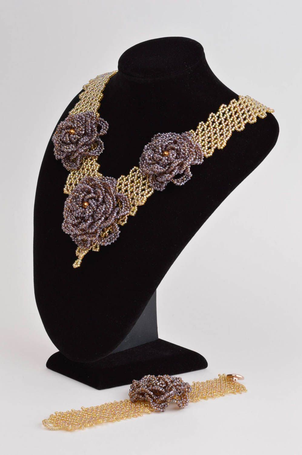 Stylish handmade jewelry set beaded necklace and bracelet handmade gifts photo 1