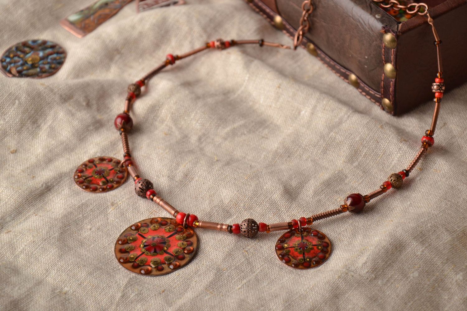 Copper necklace with round charms photo 1