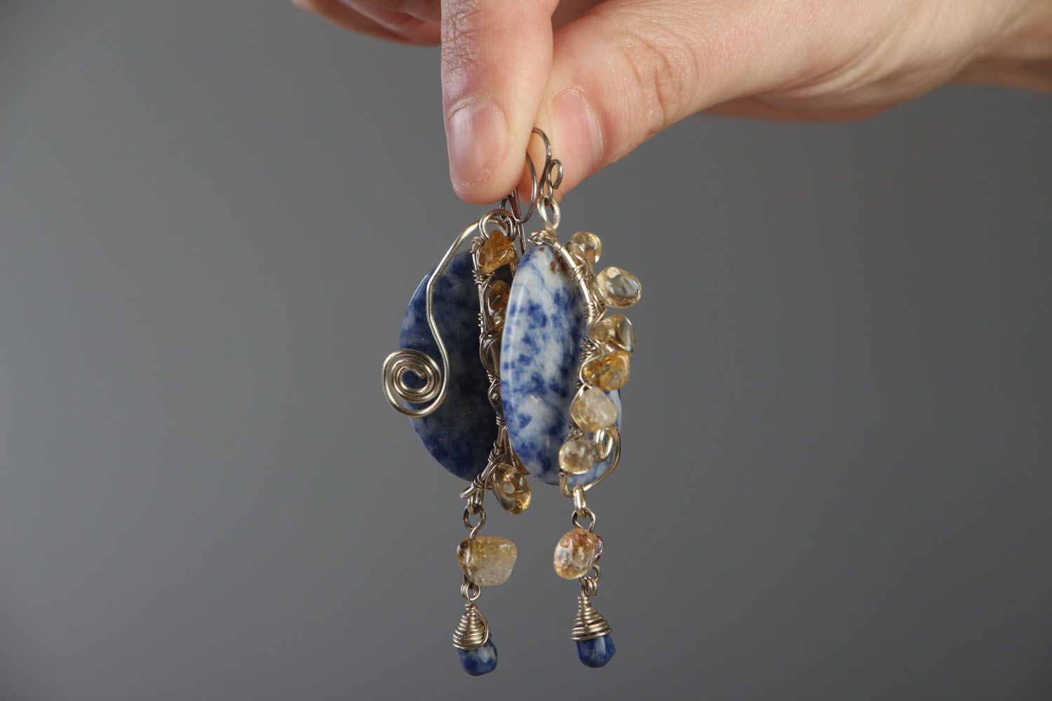 Silver earrings with sodalite photo 4