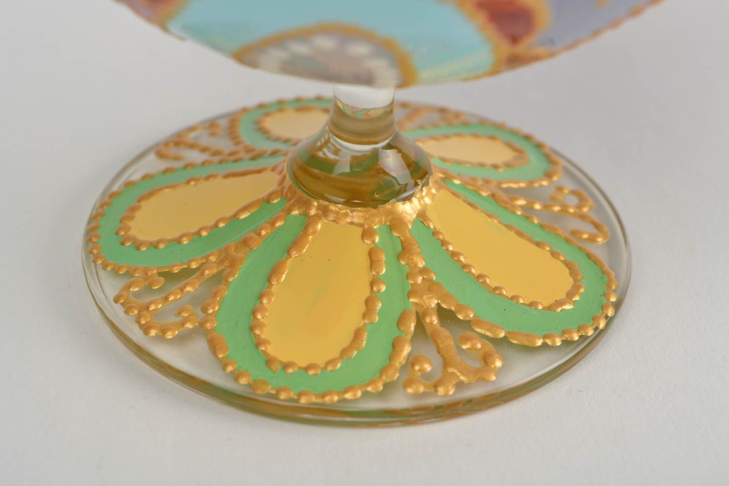Стеклянный бокал с росписью витражными красками коньячный посуда хэнд мэйд фото 5