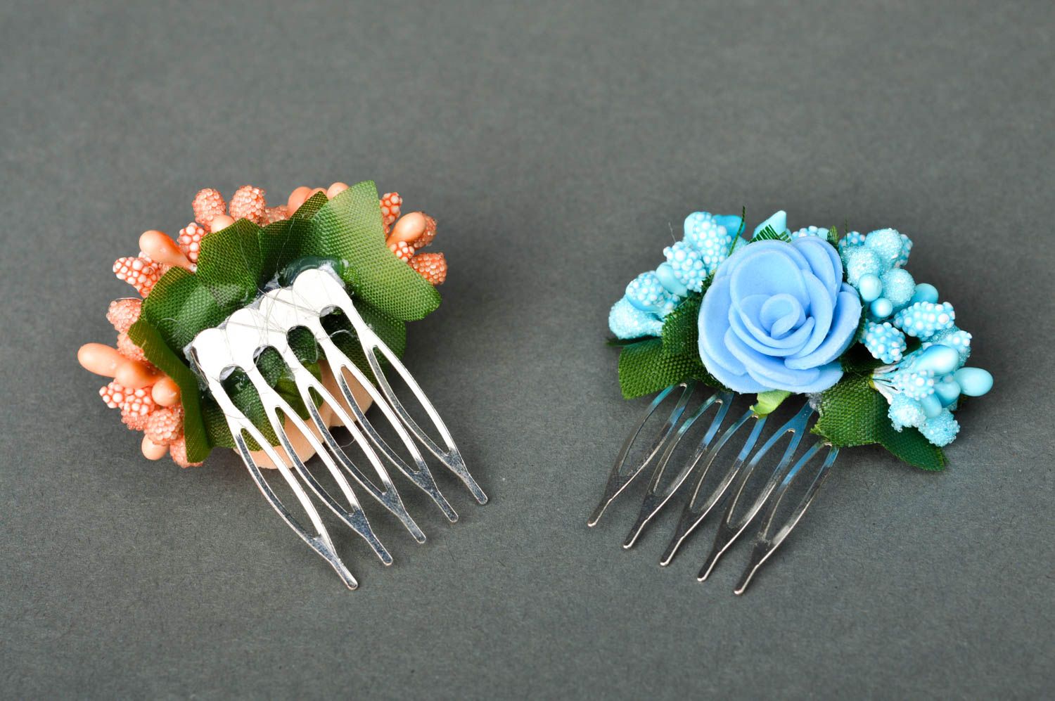 Handmade hair accessories floral hair clips 2 hair combs gifts for girls photo 2