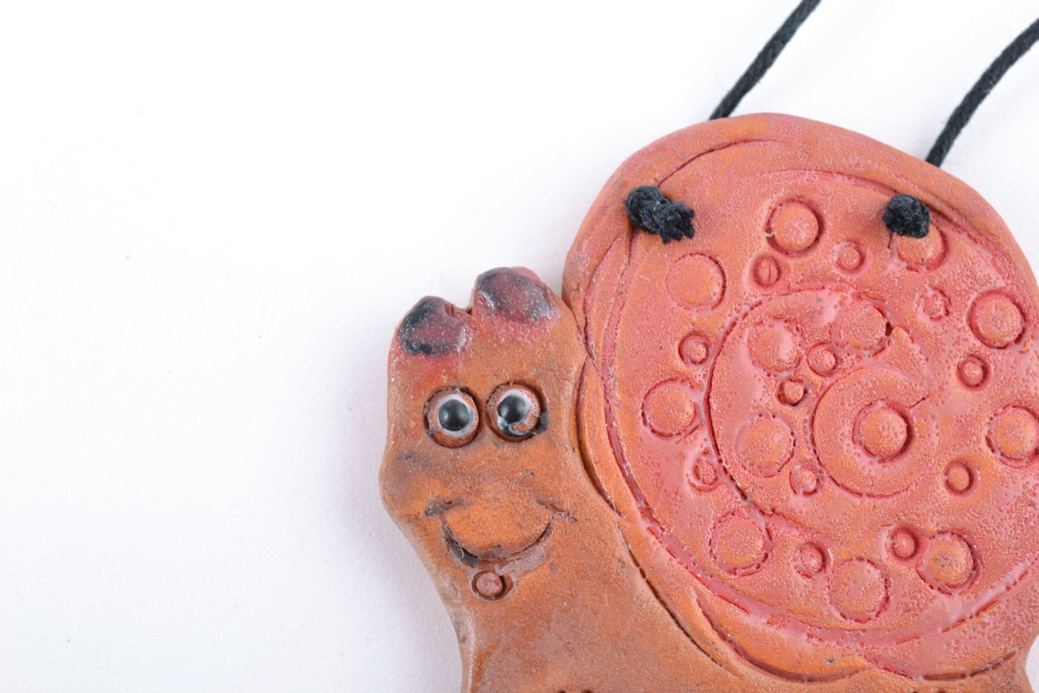 Handmade children's clay pendant in the shape of pink snail photo 3