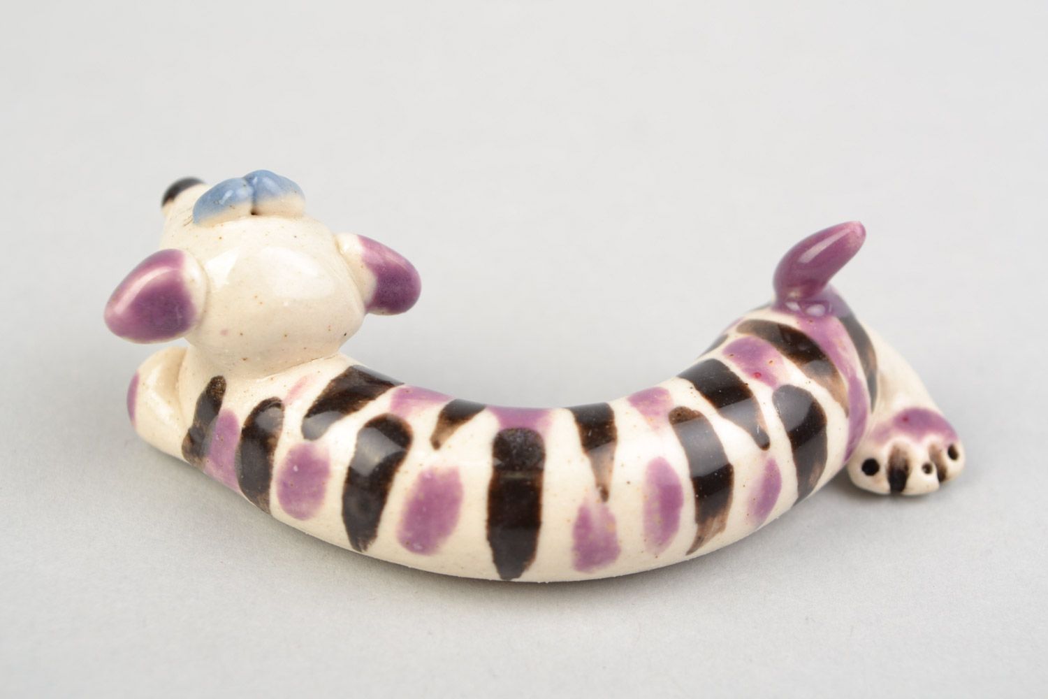 Handmade souvenir ceramic figurine of funny striped badger dog painted with glaze photo 4