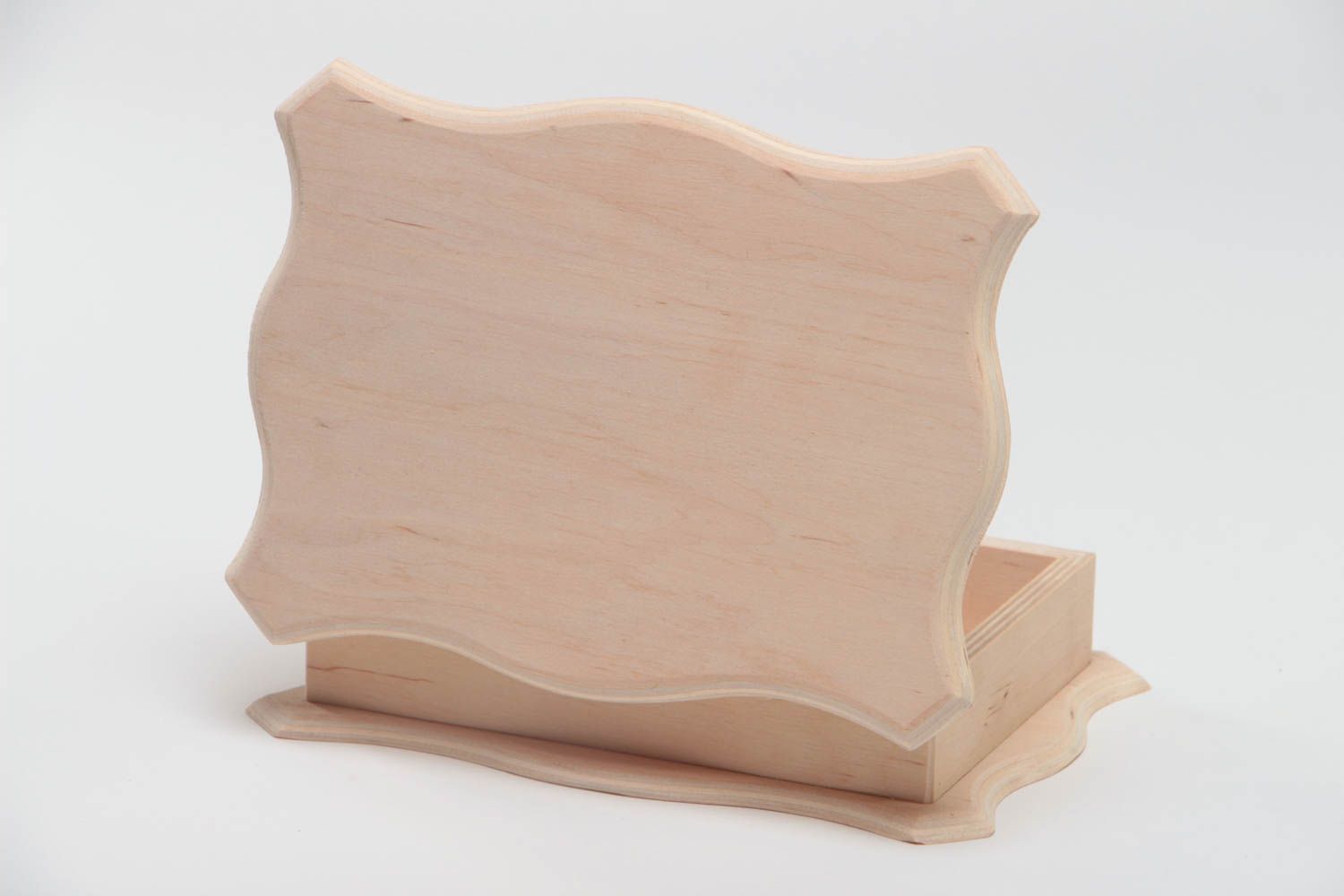 Handmade plywood craft blank rectangular jewelry box with figured edges photo 3