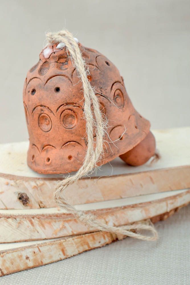 Handmade ceramic bell unique clay charm figurine home interior design accessory photo 1