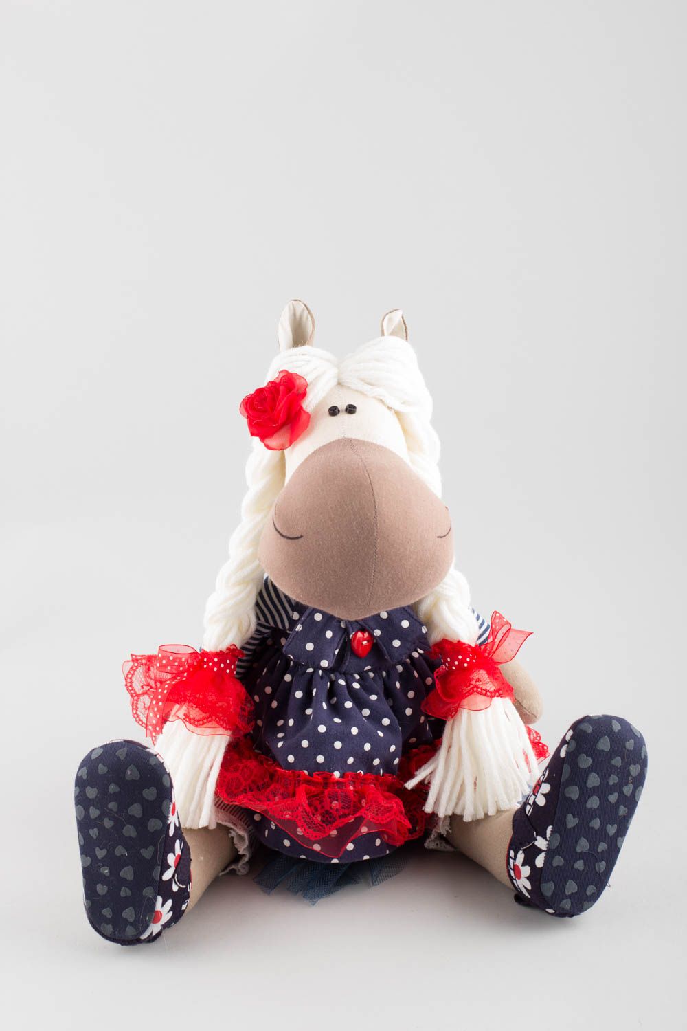 Handmade fabric toy in the form of beautiful horse colorful home decor photo 4