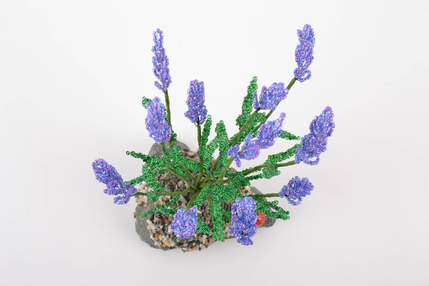 Handmade designer artificial lavender flower woven of seed beads on stand photo 4