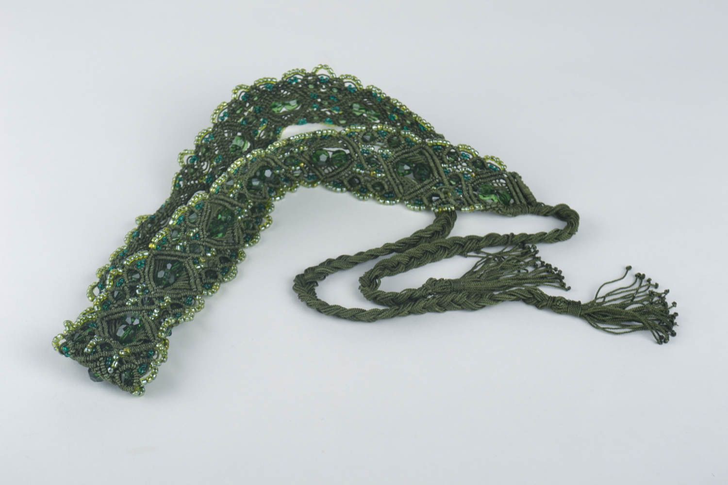 Пояс ручной работы пояс для талии женский ремень темный зеленый плетеный фото 2