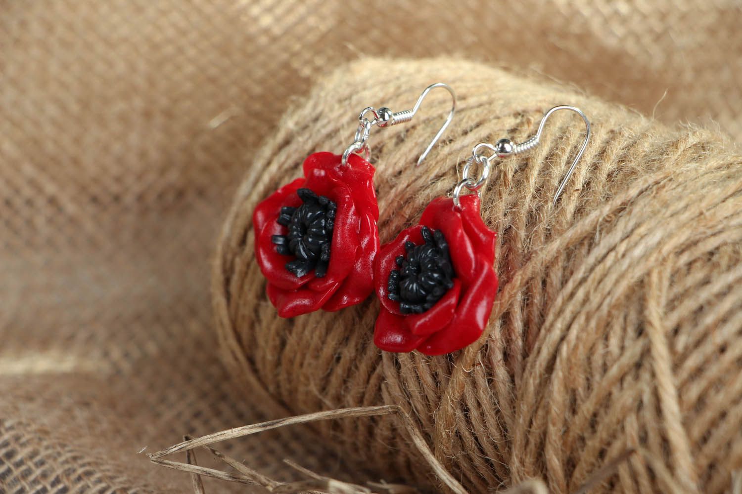 Earrings made of polymer clay Poppies photo 3