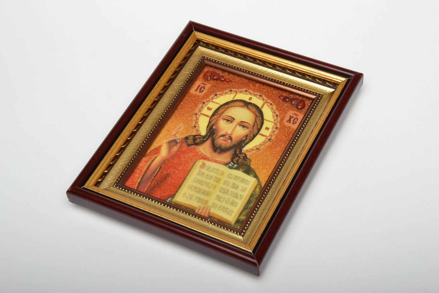 Amber decorated Orthodox icon of Jesus Christ photo 1