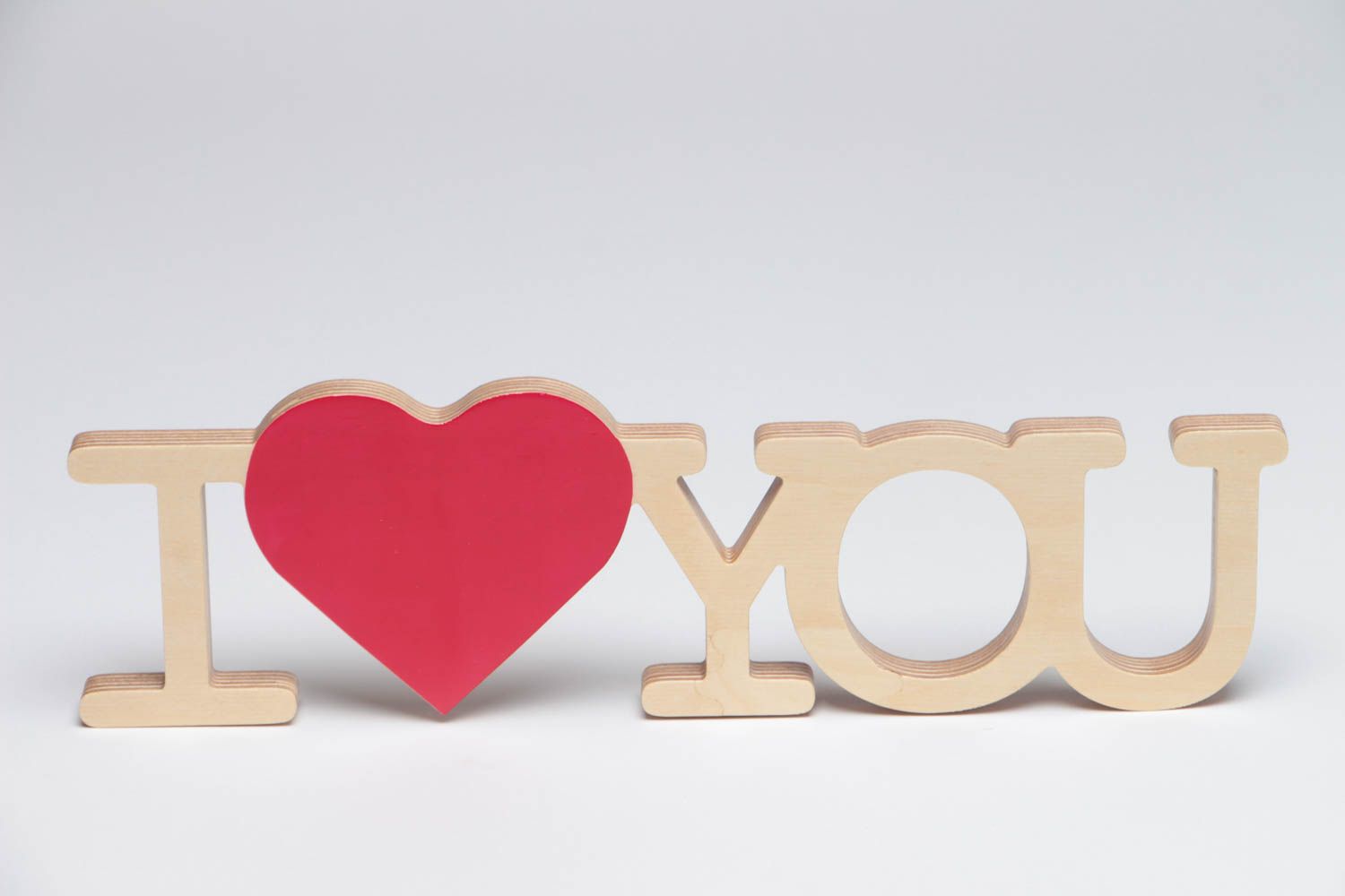 Handmade decorative painted plywood lettering I Love You for interior or photo photo 2