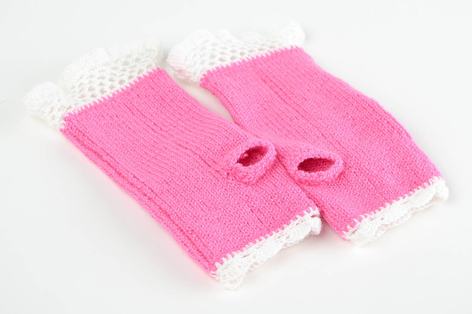 Вязаные митенки ручной работы розовые нежные женские перчатки митенки крючком фото 5