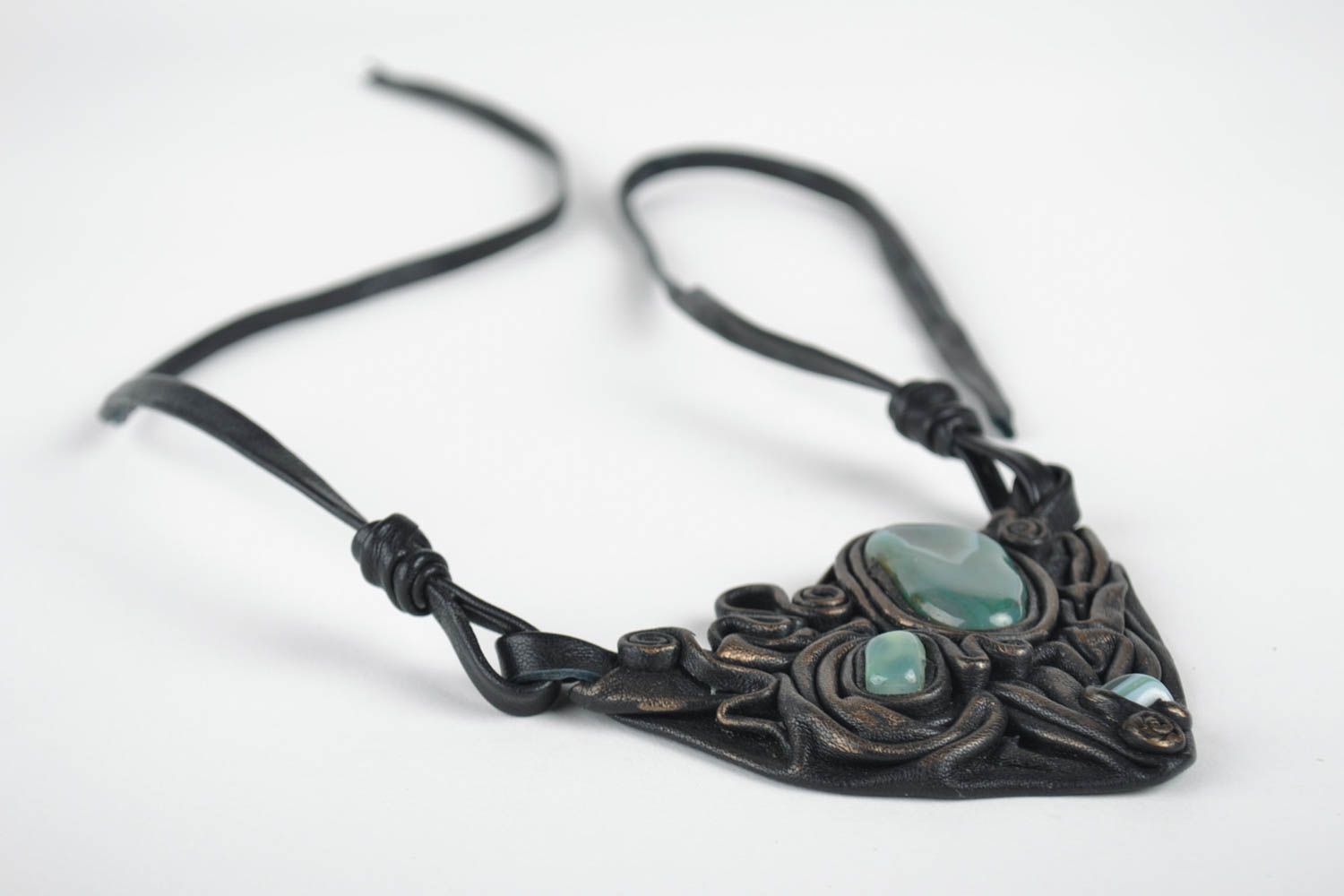Naturstein Kette Handgemachter Schmuck Halsschmuck F r Damen Aus Leder 