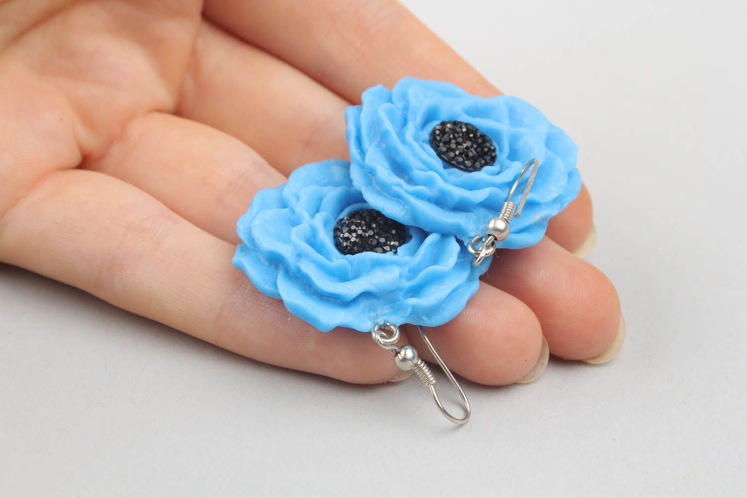 Earrings made ​​of polymer clay Blue Peony photo 2