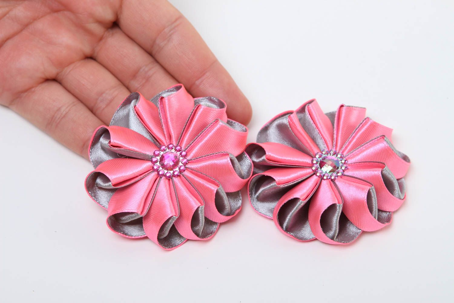 Satin ribbon hair accessories fabric flowers ribbon flowers fittings for jewelry photo 5