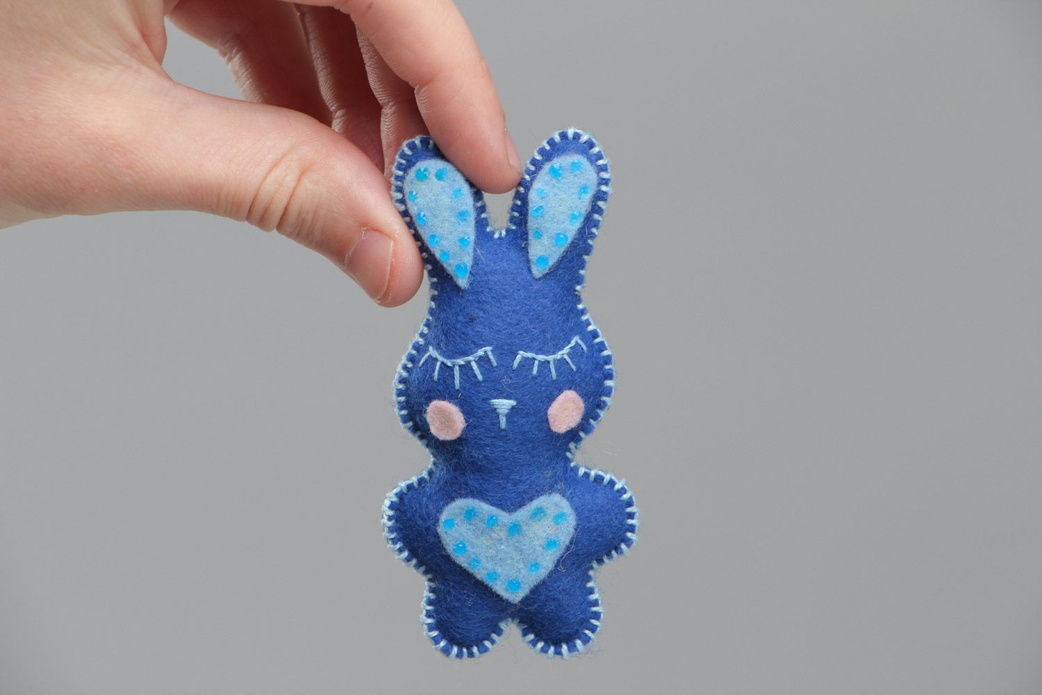 Funny soft toy sewn of felt Blue rabbit for interior decoration homemade photo 5