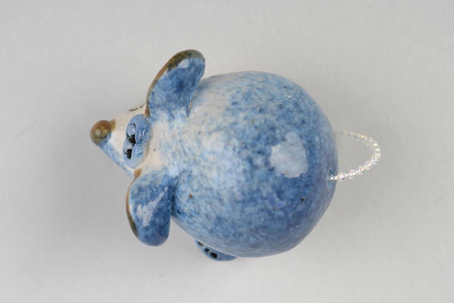 Handmade decorative miniature ceramic figurine of mouse painted with glaze photo 4