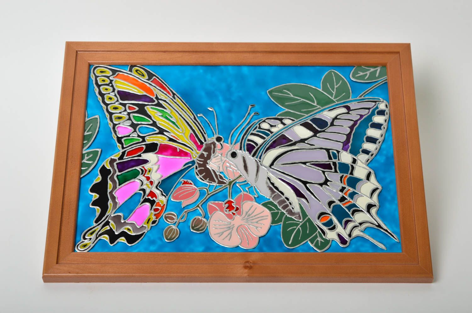 Handmade painting stained glass painting home decor beautiful butterfly photo 3