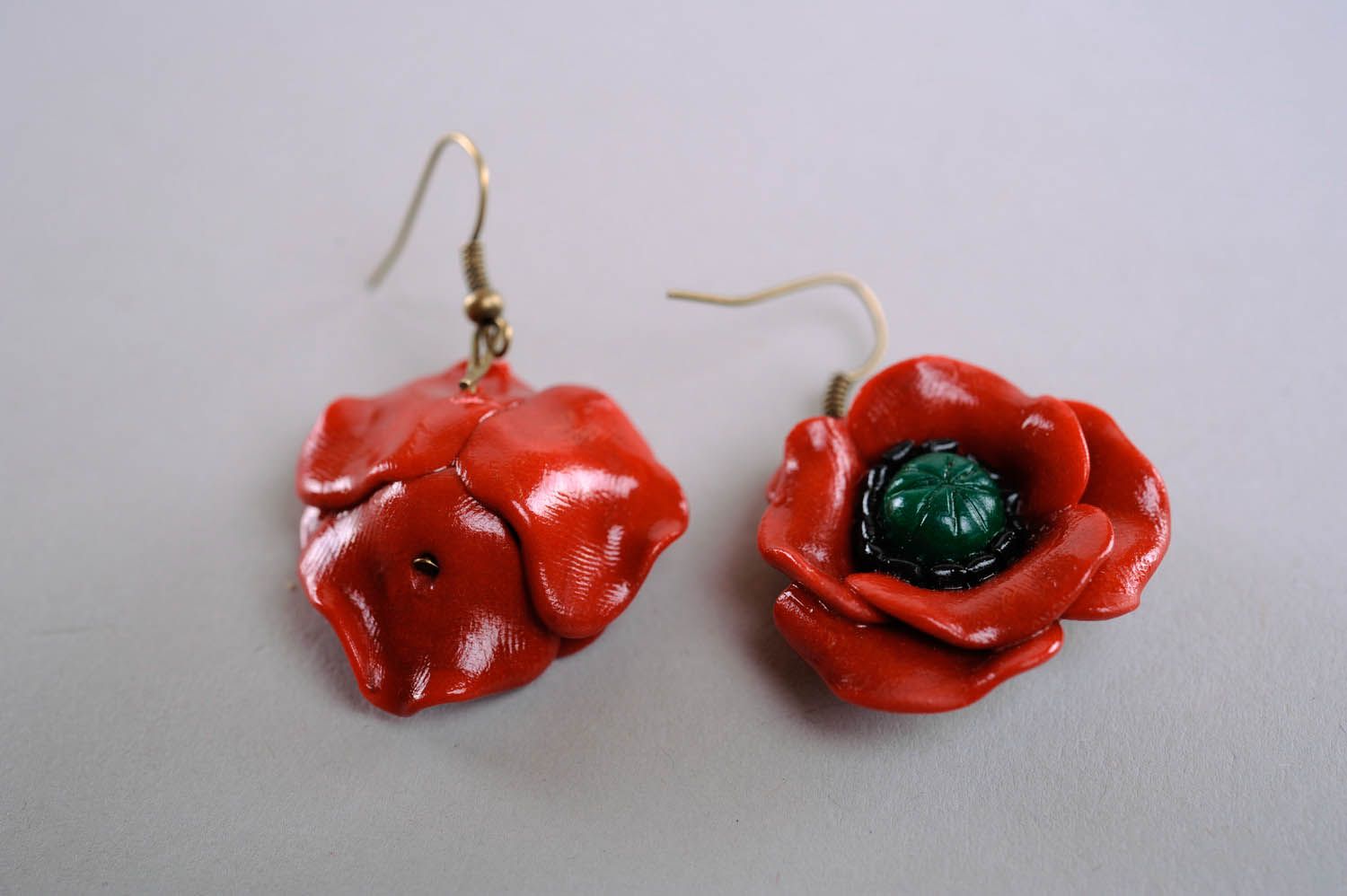 Earrings made ​​of polymer clay Poppies photo 1