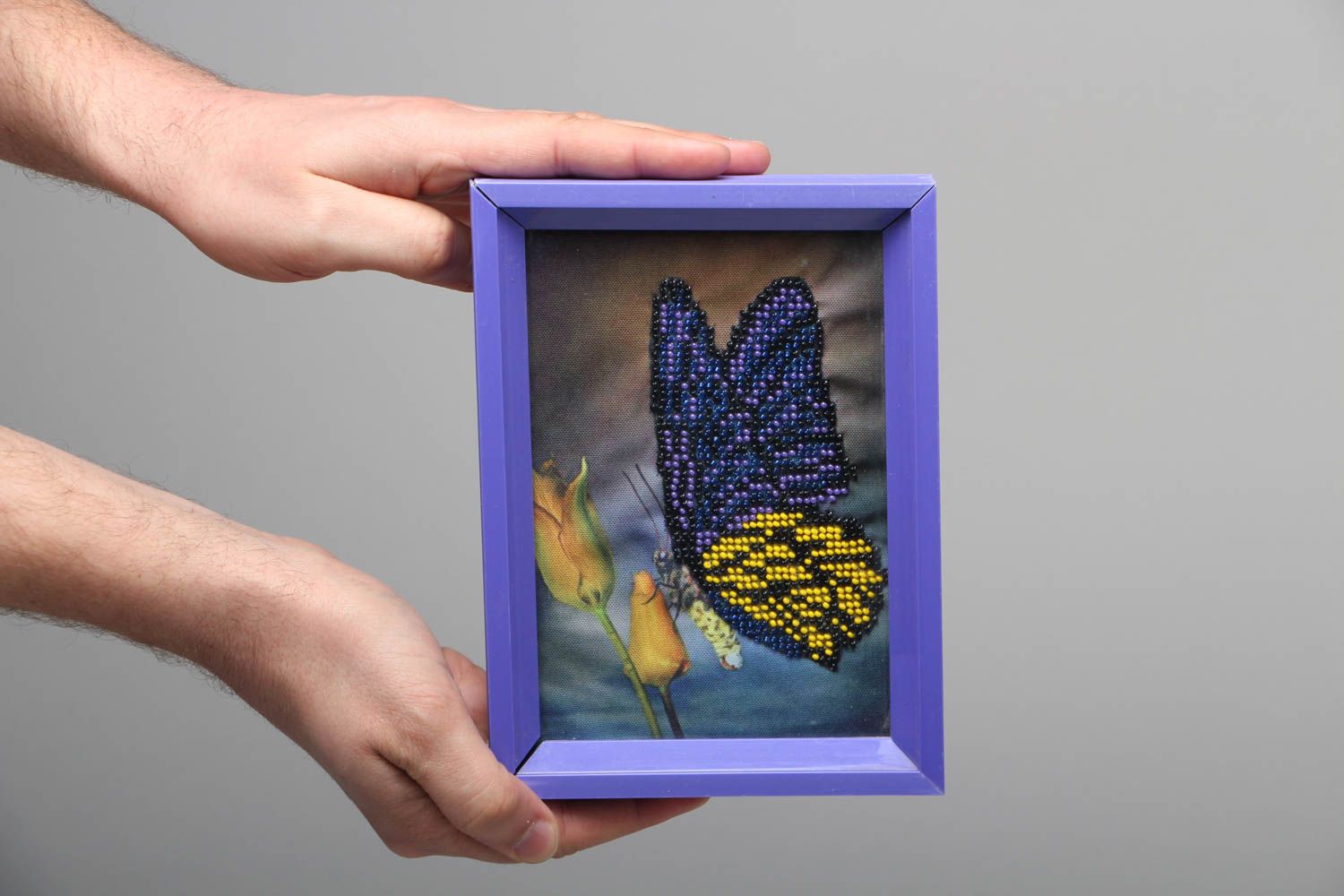 Cuadro bordado con abalorios Mariposa foto 4