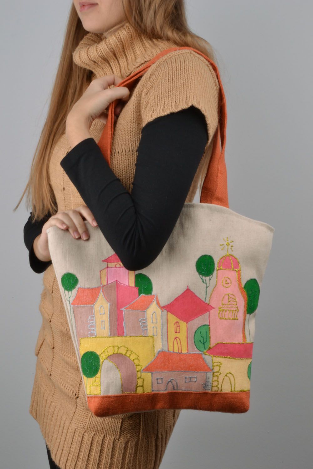 Fabric bag with painting photo 1