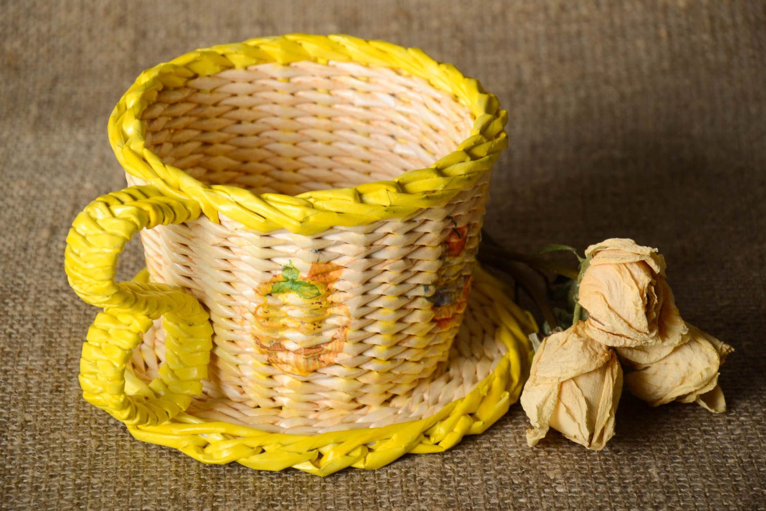 Handmade woven paper basket woven paper box design newspaper craft gift ideas photo 1
