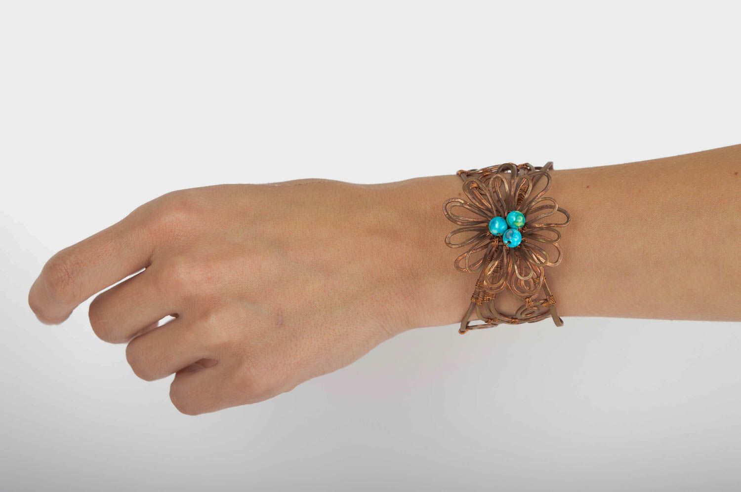 Handmade copper bracelet agate beaded bracelet unusual women bracelet girl gifts photo 1