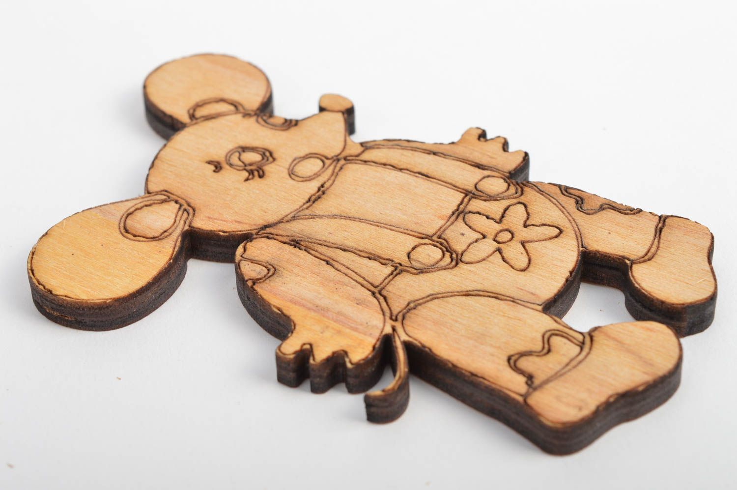 Sujet à décorer en bois brut fait main figurine de souris plate pour serviettage photo 3