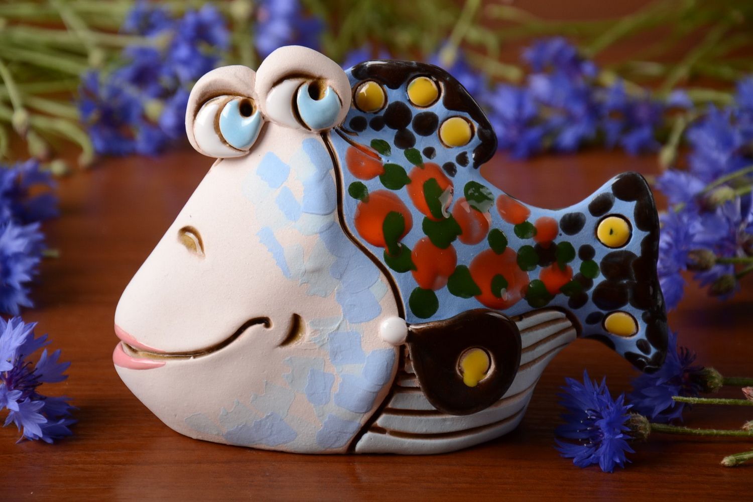 Unusual beautiful semi porcelain money box hand made painted funny Fish photo 1