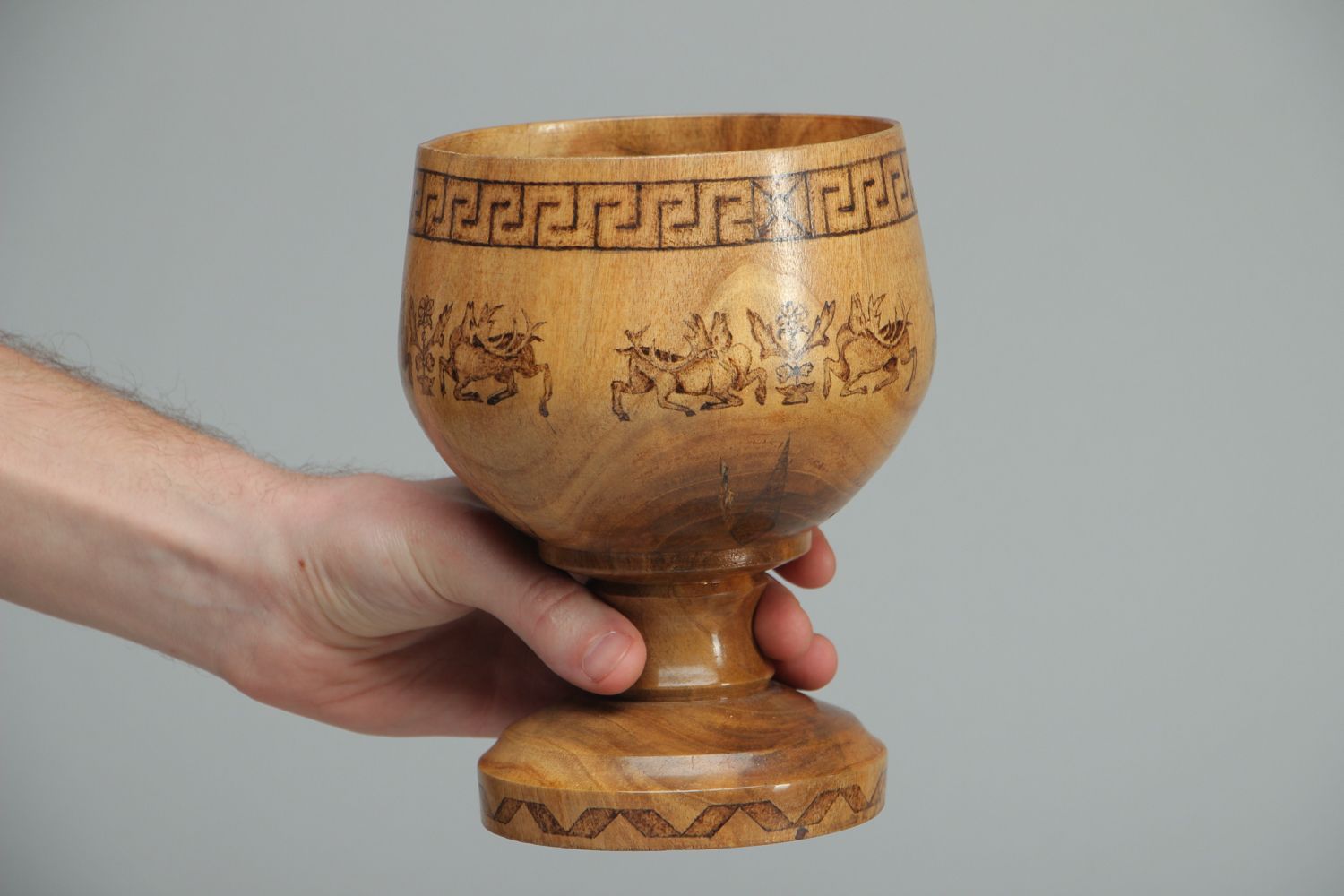 Handmade wooden goblet decorated with pyrography photo 4