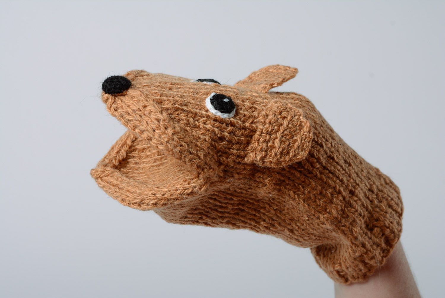 Small brown knitted puppet toy for children photo 2