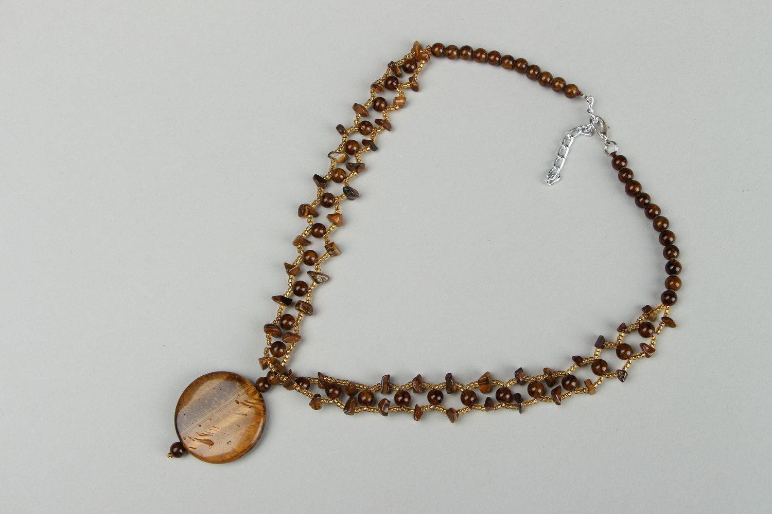 Necklace made of beads and tiger's eye stone photo 2