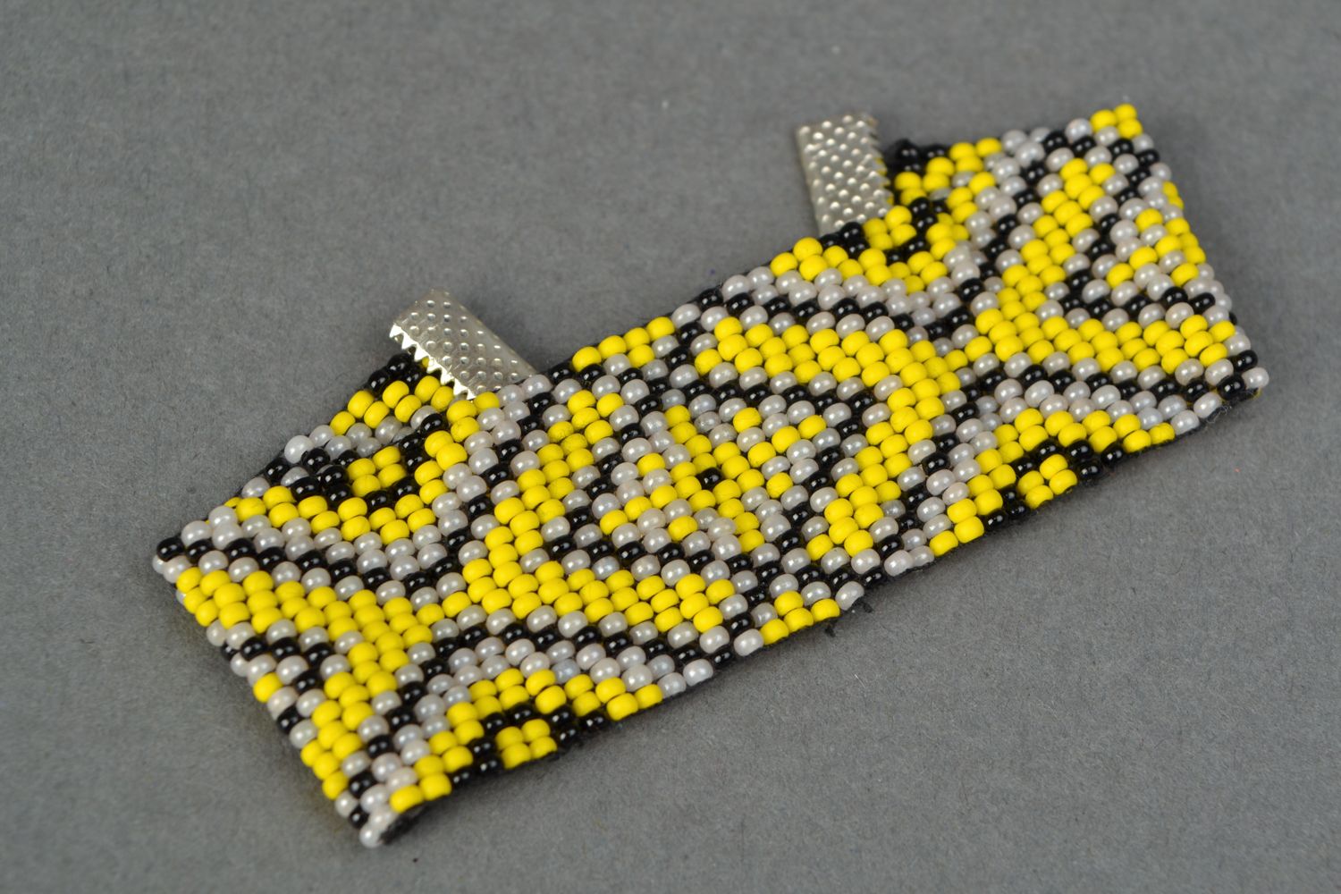 Wide black and yellow ethnic beaded wide bracelet  photo 3