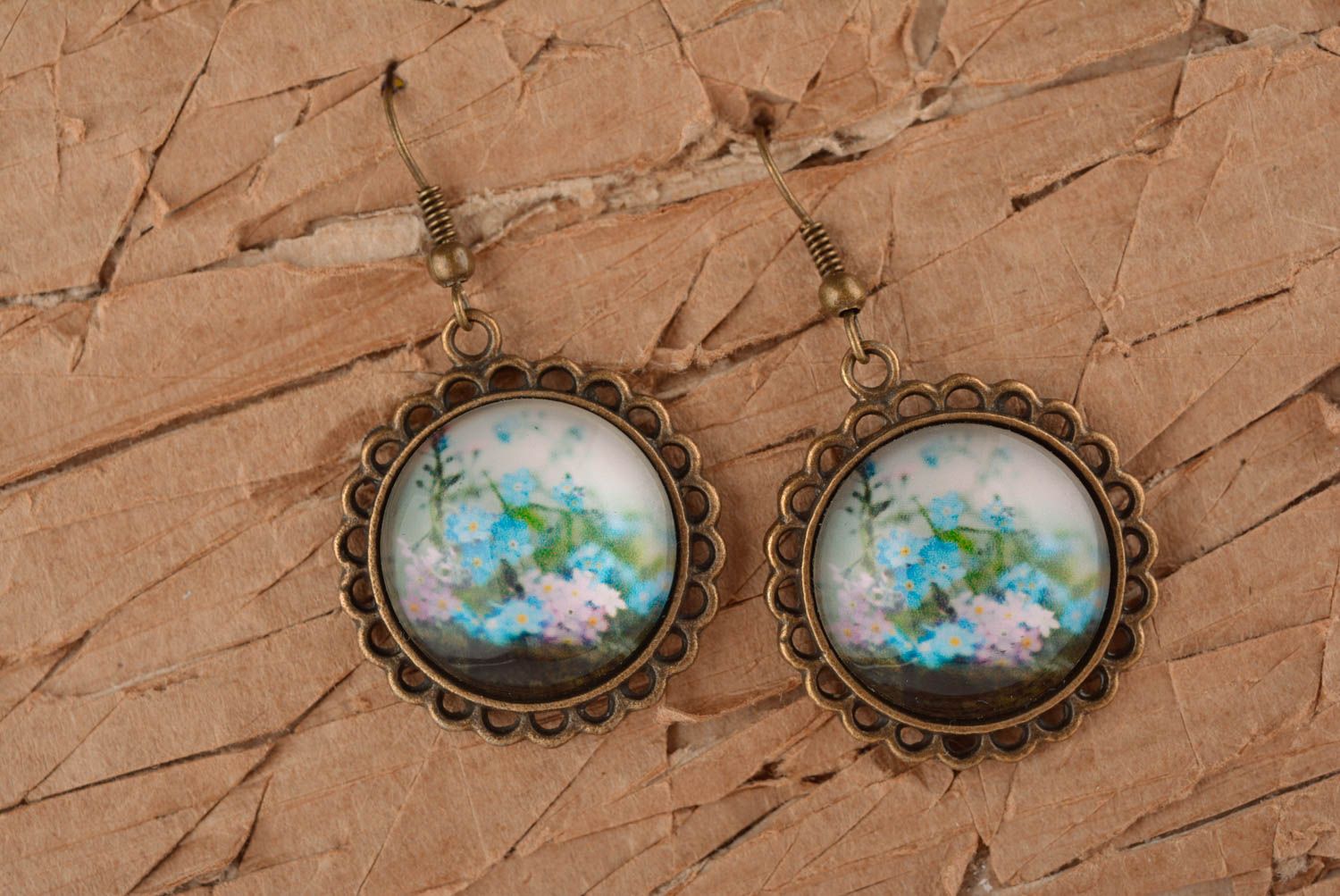 Серьги ручной работы круглые голубые красивые серьги из стекла подарок женщине фото 1