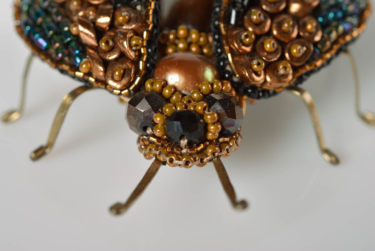 Broche insecte Bijou fait main perles de rocaille pierre cuir Cadeau femme photo 4