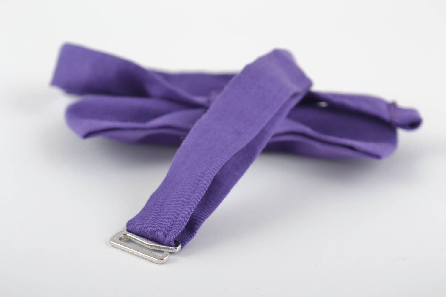 Unusual beautiful handmade violet fabric bow tie adjustable unisex accessory photo 2