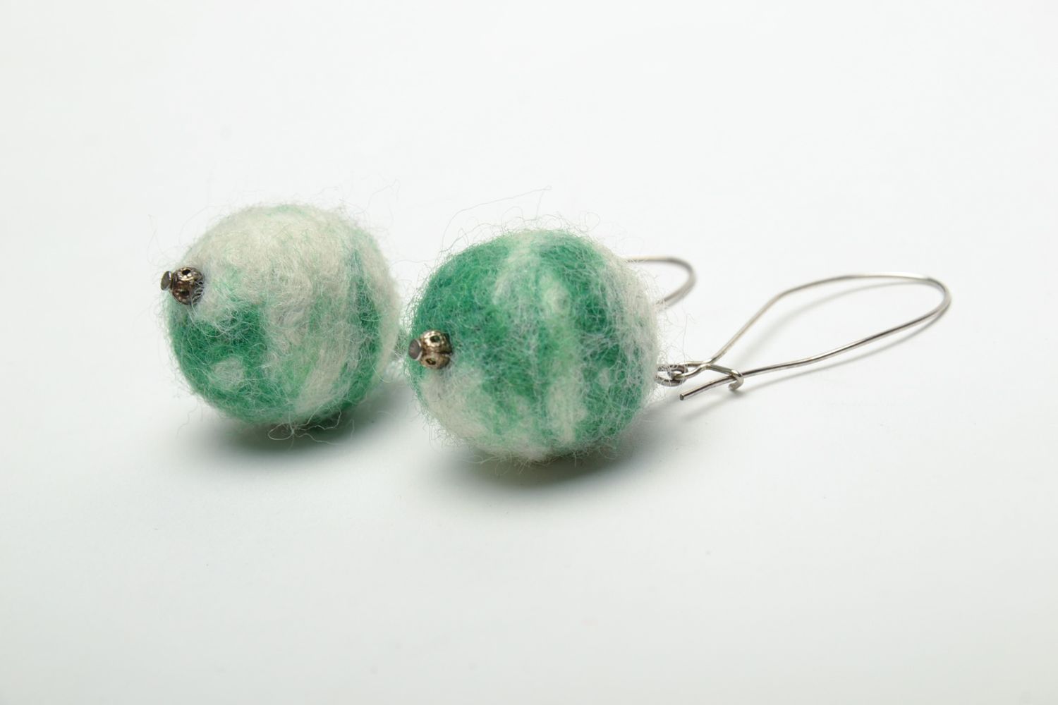 Wool felted earrings Green Sphere photo 4