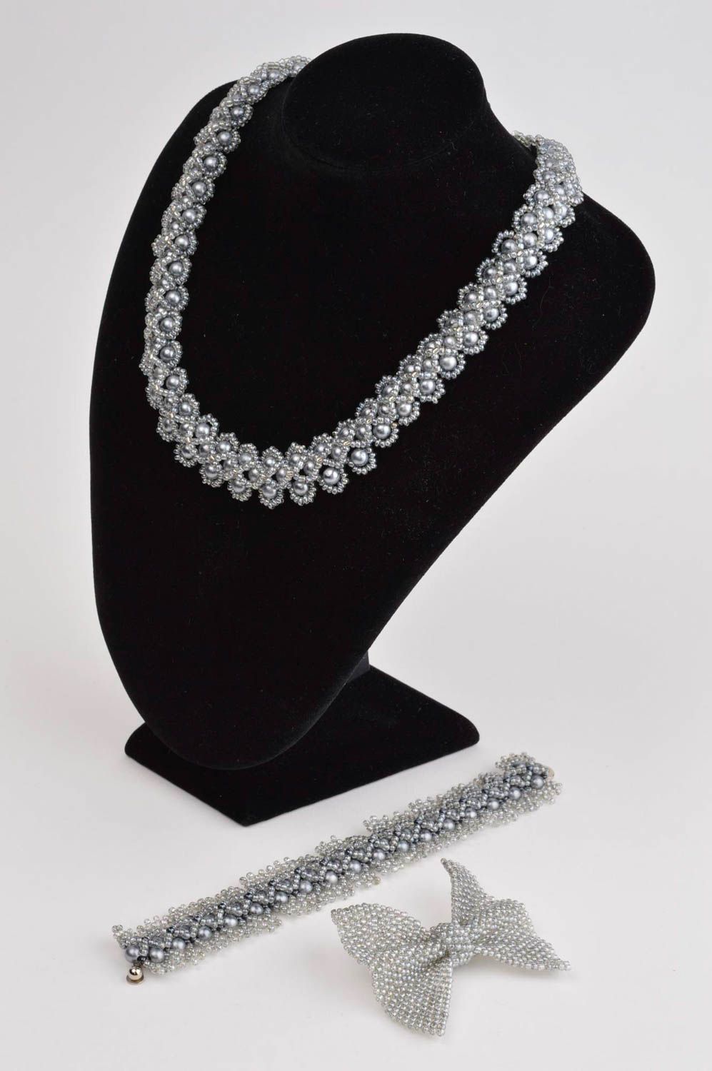 Trendy necklace handmade jewelry set designer brooch beaded bracelet for girls photo 1