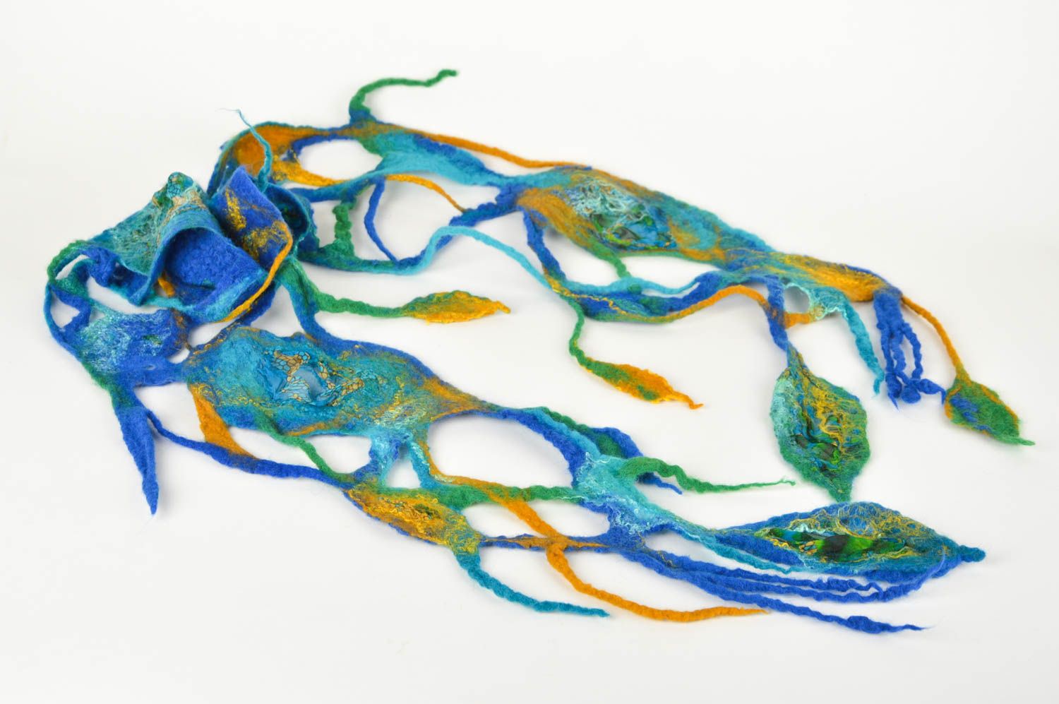 Женский шарф ручной работы ажурный шарф синий красивый шерстяной шарф нарядный фото 2