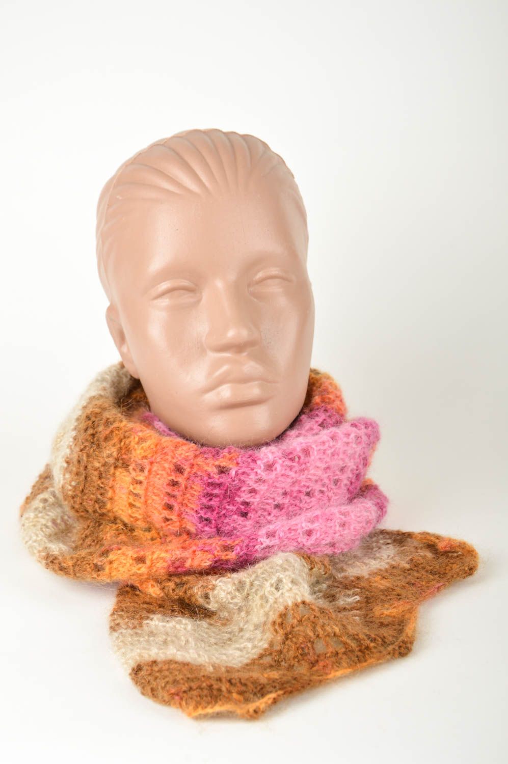 Шарф ручной работы шерстяной шарф крючком красивый яркий узорный женский шарф фото 1