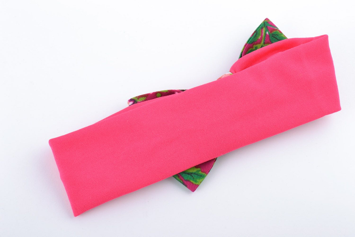 Bandeau élastique avec noeud en rubans de satin rose fait main  photo 4