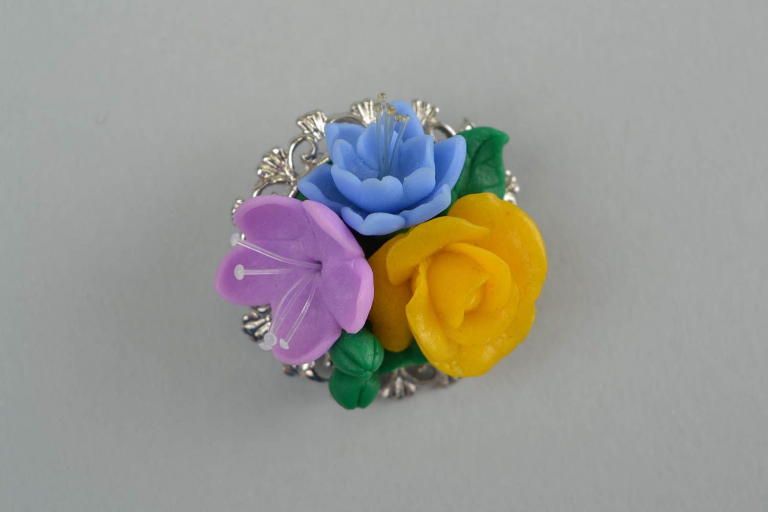Beautiful colorful handmade designer polymer clay flower brooch small photo 3