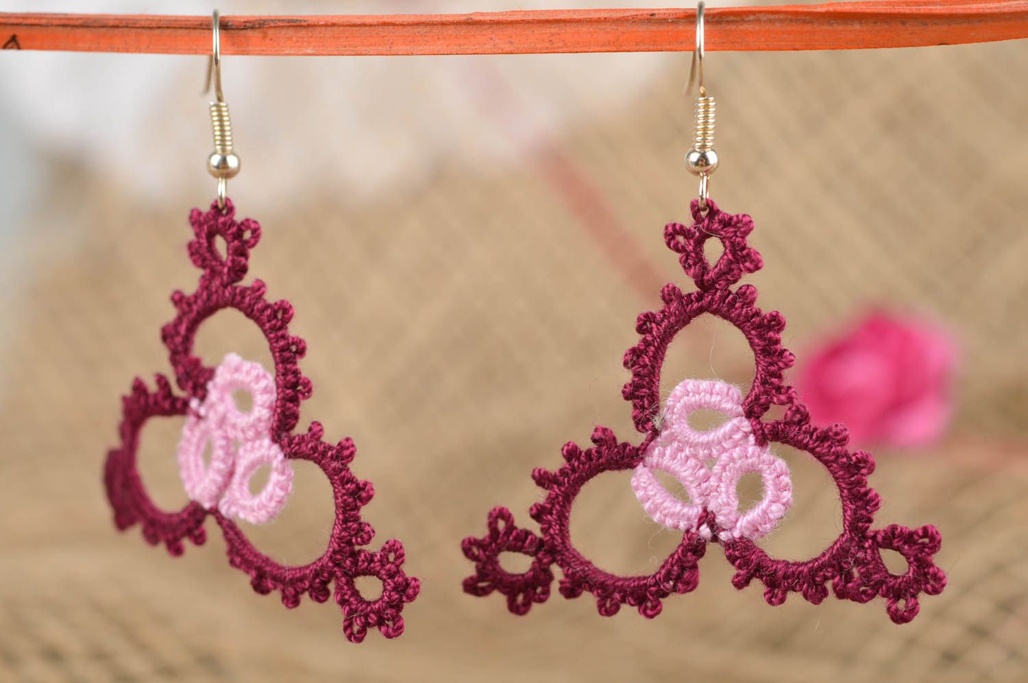 Stylish handmade woven earrings thread earrings fashion accessories for girls photo 1