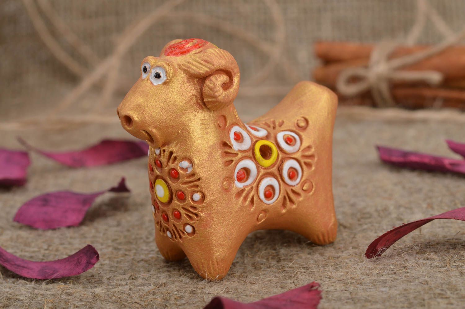 Beautiful children's handmade designer clay penny whistle toy lamb with painting photo 1