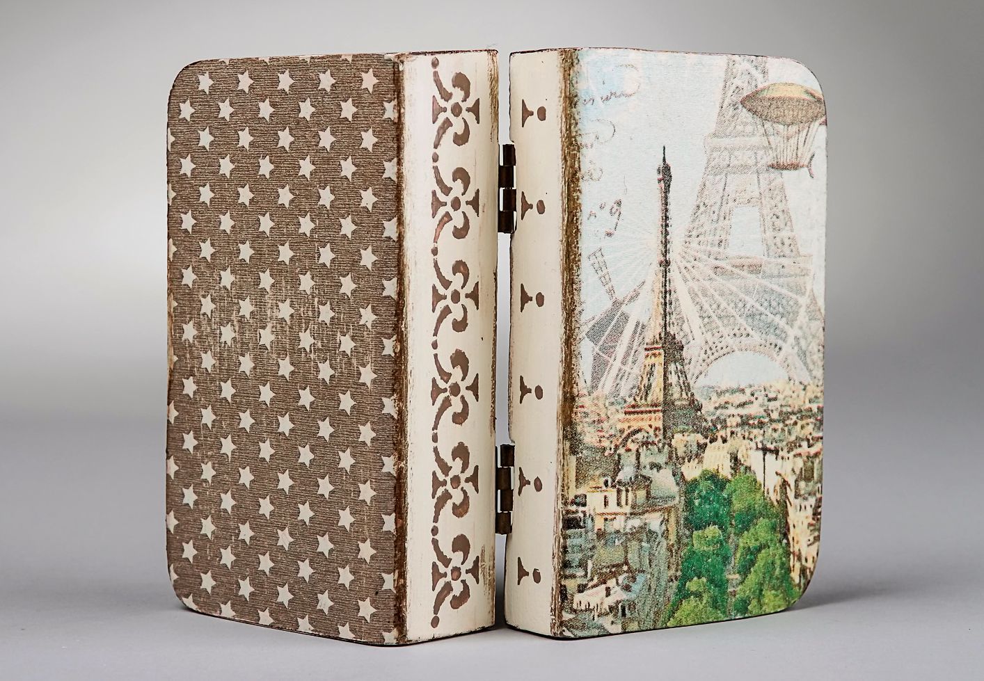 Wooden box with vintage fittings Paris, decoupage photo 3
