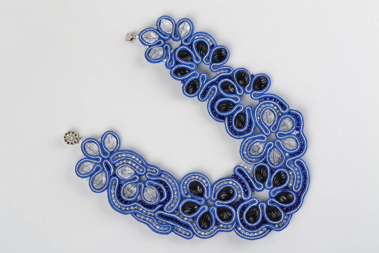 Beautiful handmade designer soutache necklace with Czech beads photo 4