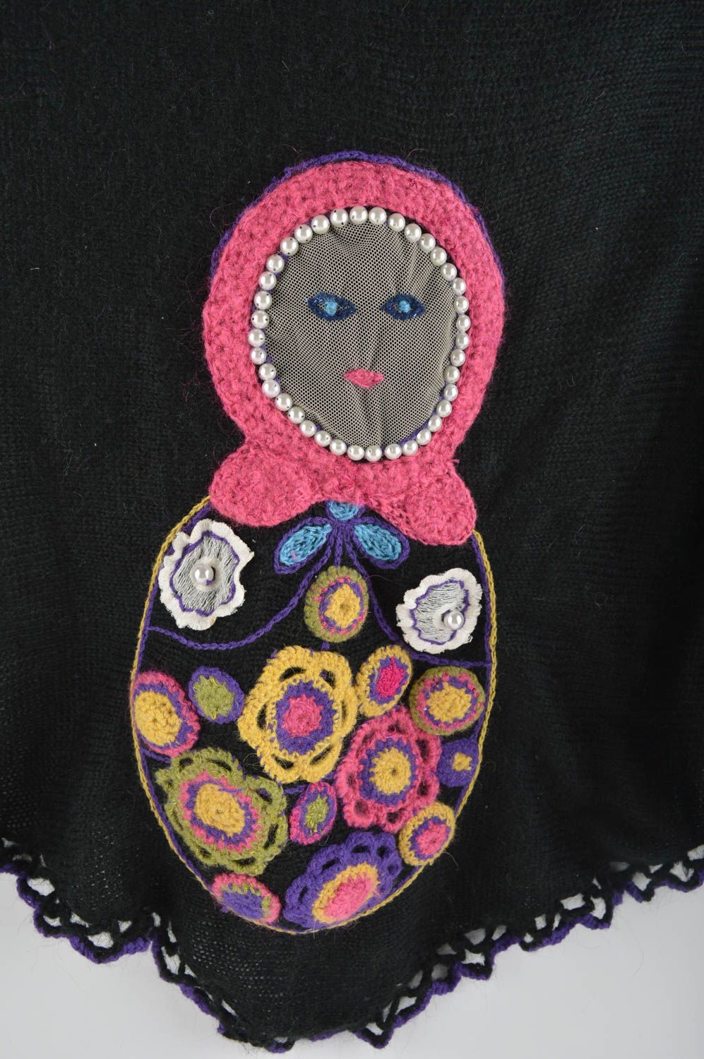 Женский платок ручной работы вязаная шаль женская накидка шерстная темная фото 2