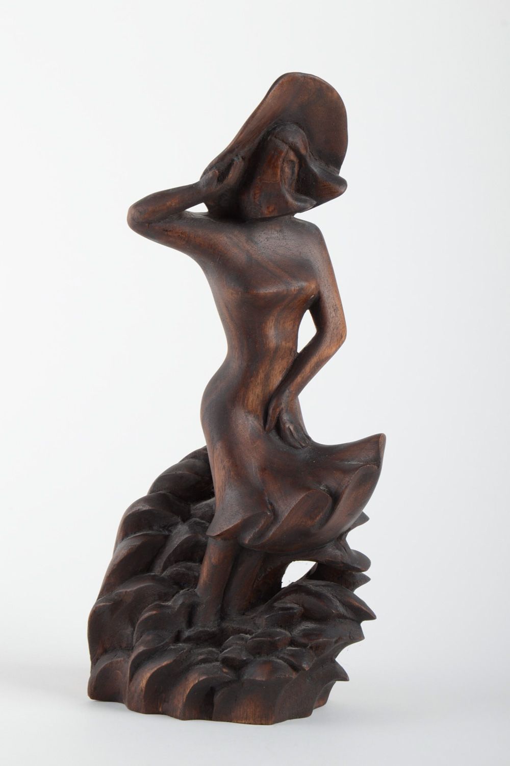 Statuette décorative en bois faite main originale en forme de jeune fille photo 2